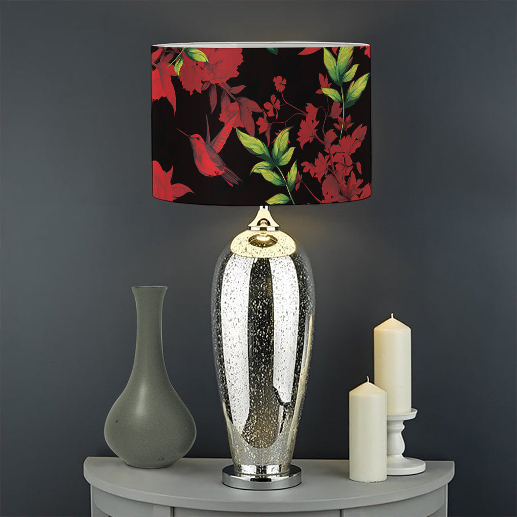 Black And Red Roses Floral Print Drum Lamp Shade