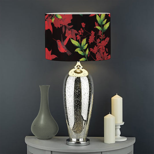 Black And Red Roses Floral Print Drum Lamp Shade