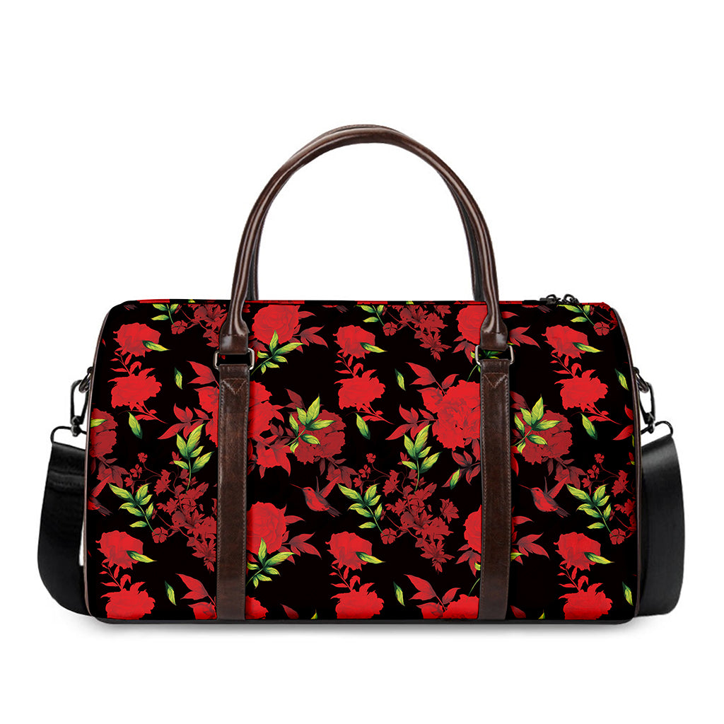 Black And Red Roses Floral Print Duffle Bag