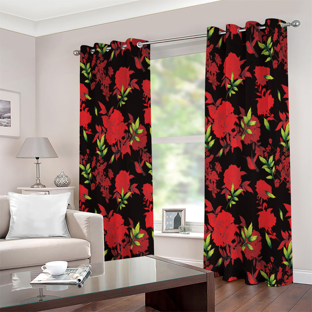 Black And Red Roses Floral Print Extra Wide Grommet Curtains