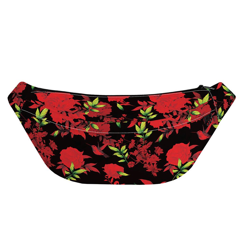 Black And Red Roses Floral Print Fanny Pack