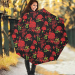Black And Red Roses Floral Print Foldable Umbrella