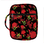 Black And Red Roses Floral Print Front Pocket Bible Bag