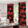 Black And Red Roses Floral Print Grommet Curtains