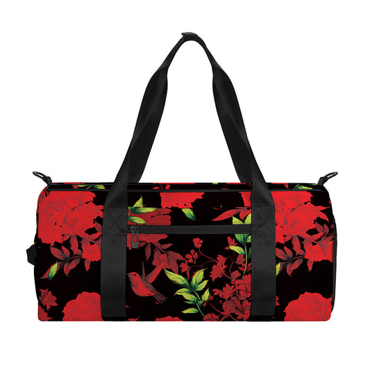 Black And Red Roses Floral Print Gym Bag