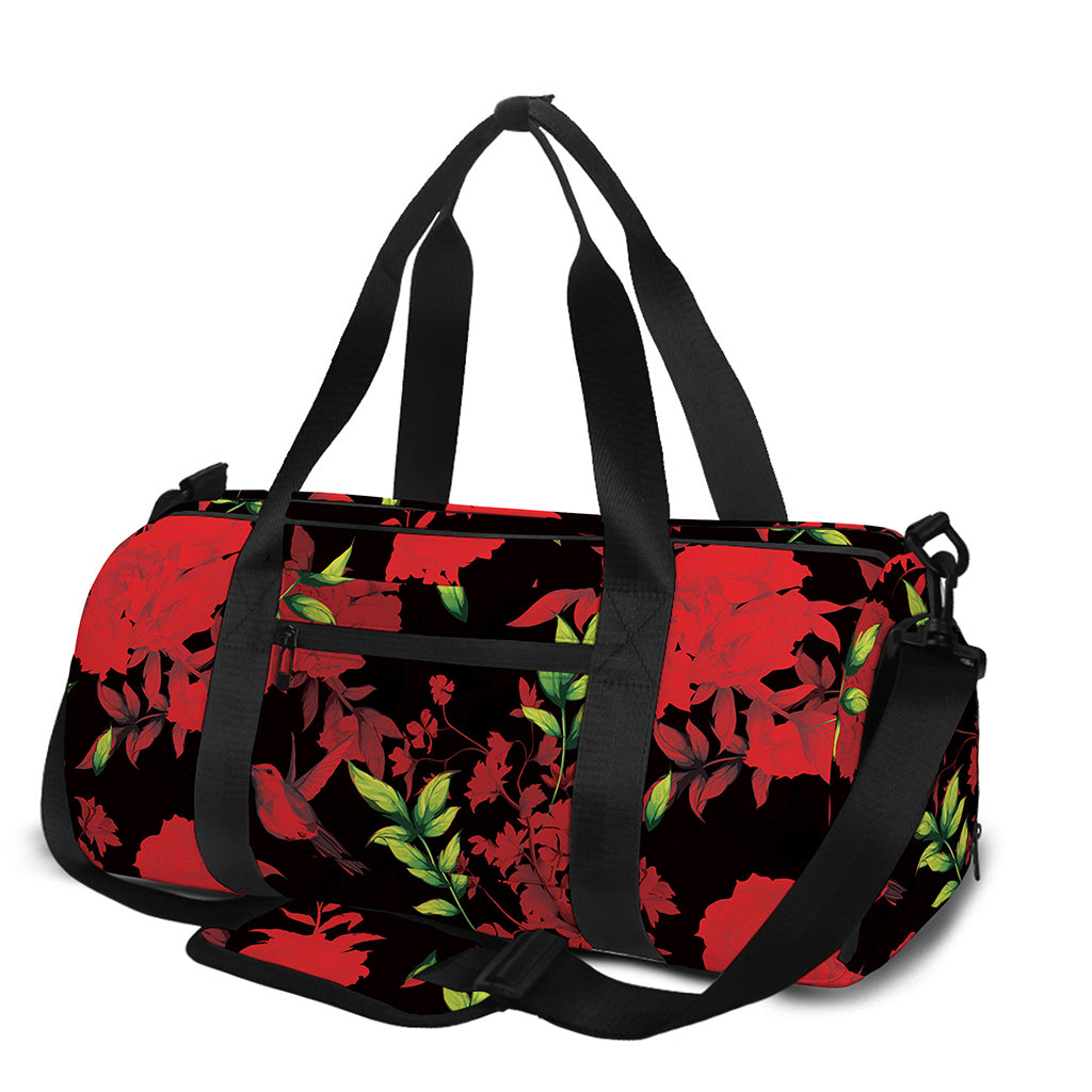 Black And Red Roses Floral Print Gym Bag