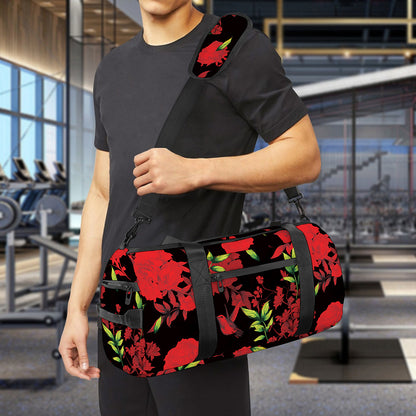 Black And Red Roses Floral Print Gym Bag