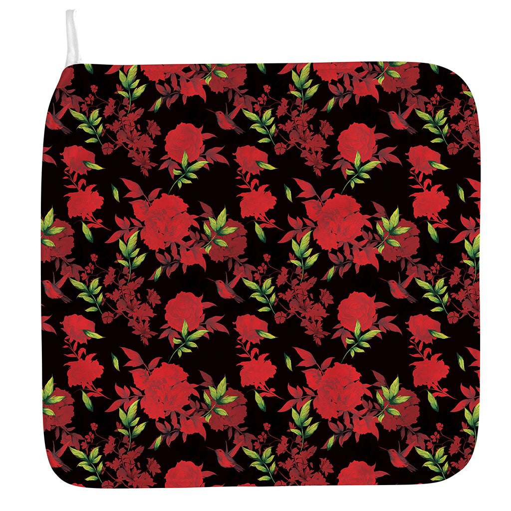 Black And Red Roses Floral Print Hand Towel