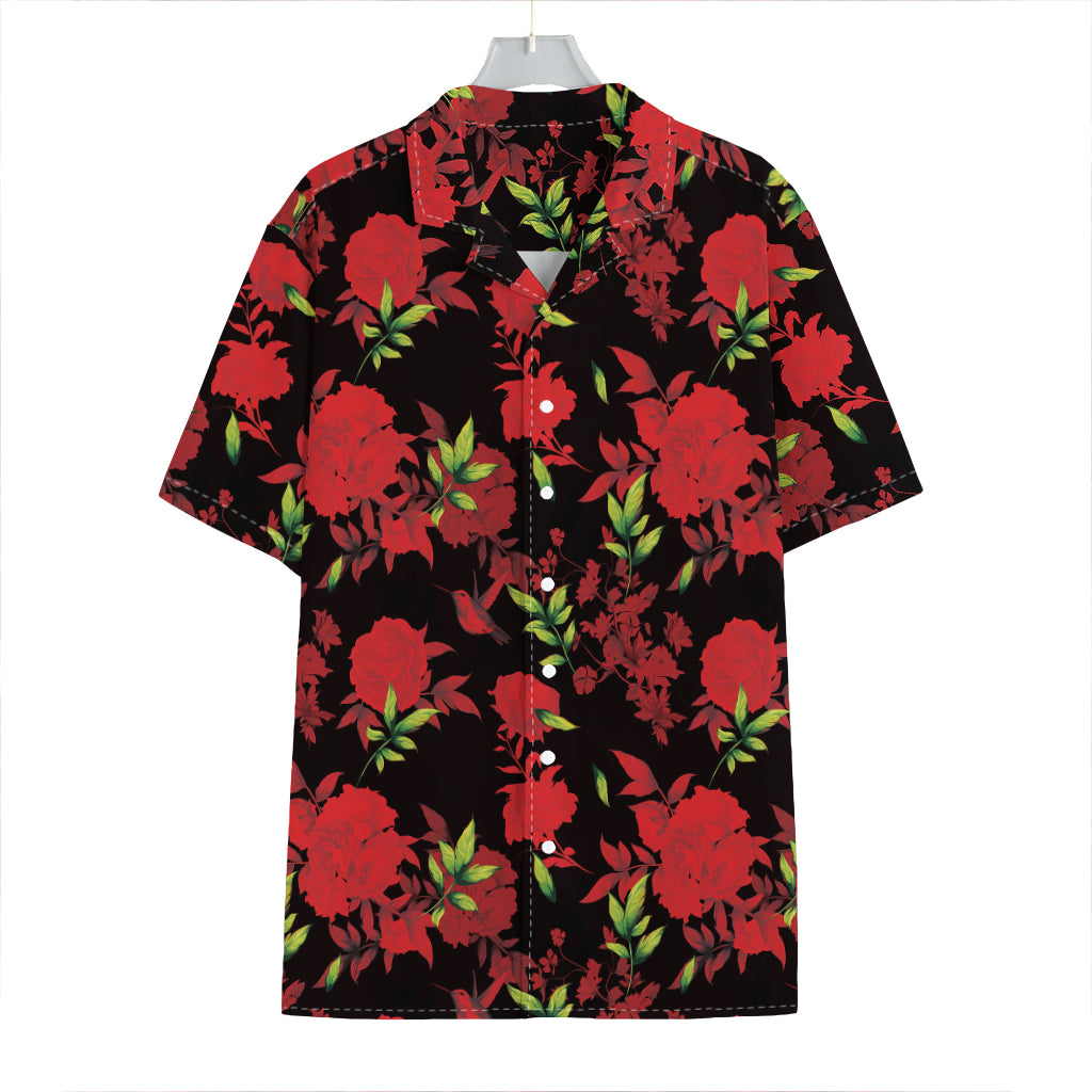 Black And Red Roses Floral Print Hawaiian Shirt