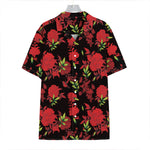 Black And Red Roses Floral Print Hawaiian Shirt