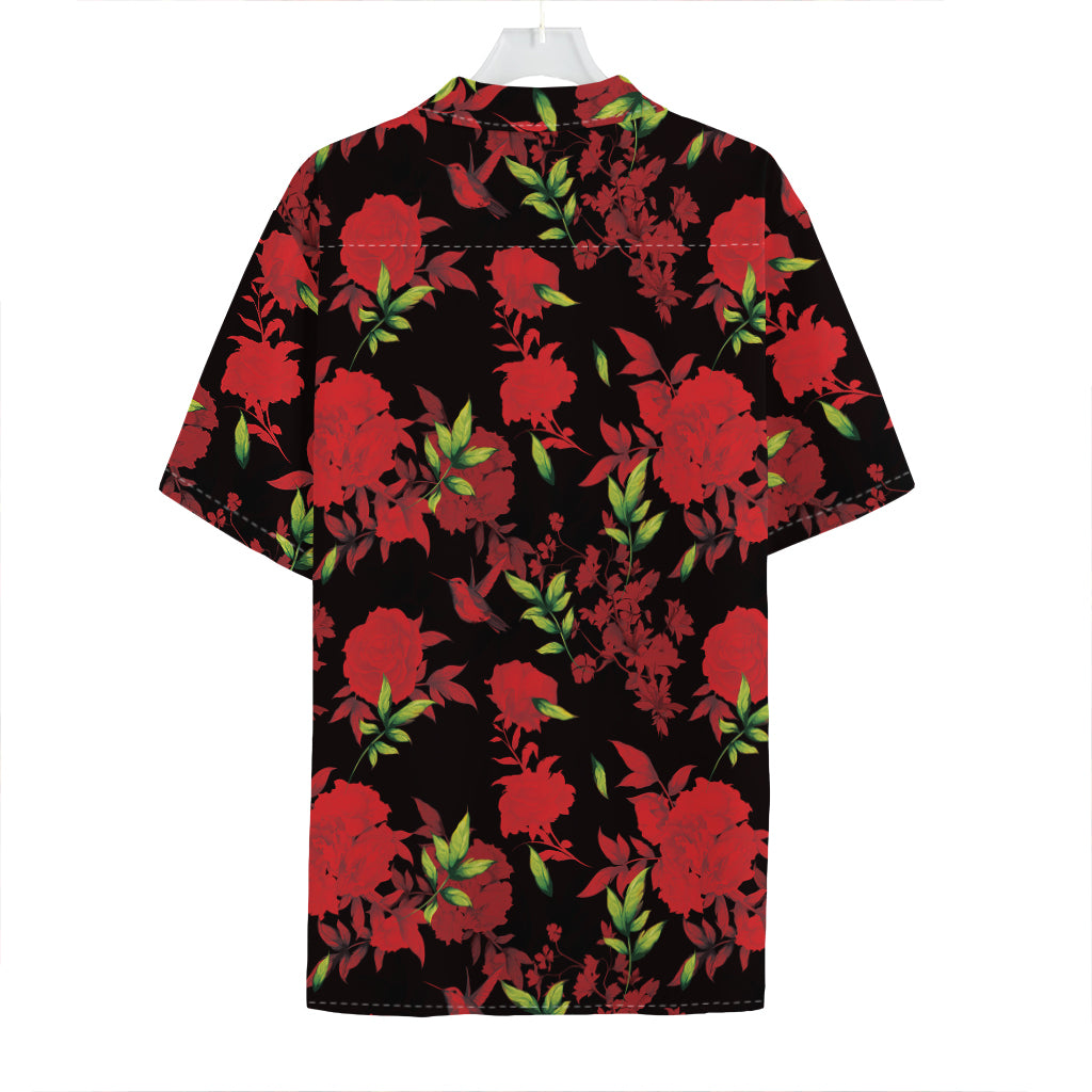 Black And Red Roses Floral Print Hawaiian Shirt