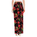 Black And Red Roses Floral Print High Slit Maxi Skirt