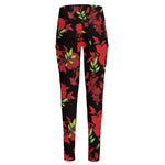Black And Red Roses Floral Print High-Waisted Pocket Leggings