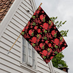 Black And Red Roses Floral Print House Flag
