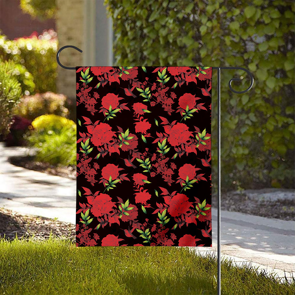 Black And Red Roses Floral Print House Flag