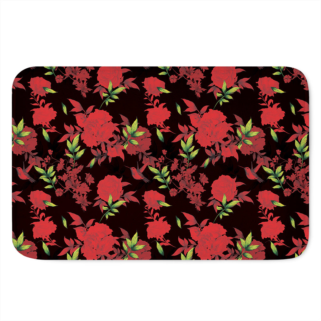 Black And Red Roses Floral Print Indoor Door Mat