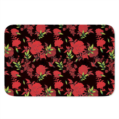 Black And Red Roses Floral Print Indoor Door Mat