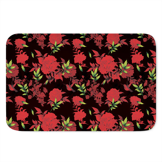 Black And Red Roses Floral Print Indoor Door Mat