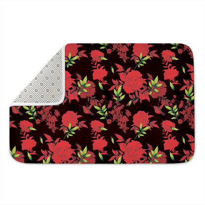 Black And Red Roses Floral Print Indoor Door Mat