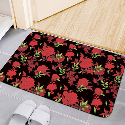 Black And Red Roses Floral Print Indoor Door Mat
