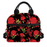 Black And Red Roses Floral Print Insulated Lunch Bag