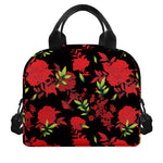 Black And Red Roses Floral Print Insulated Lunch Bag