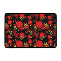 Black And Red Roses Floral Print Kitchen Mat