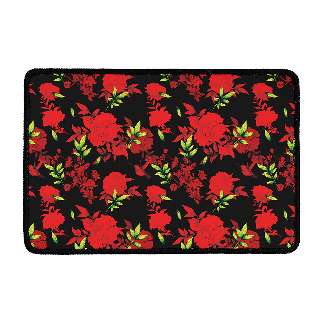 Black And Red Roses Floral Print Kitchen Mat