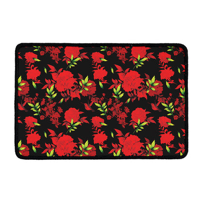 Black And Red Roses Floral Print Kitchen Mat