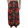 Black And Red Roses Floral Print Lantern Pants