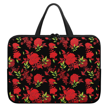 Black And Red Roses Floral Print Laptop Sleeve With Handle