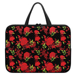 Black And Red Roses Floral Print Laptop Sleeve With Handle