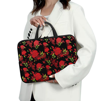 Black And Red Roses Floral Print Laptop Sleeve With Handle