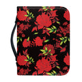 Black And Red Roses Floral Print Leather Bible Cover