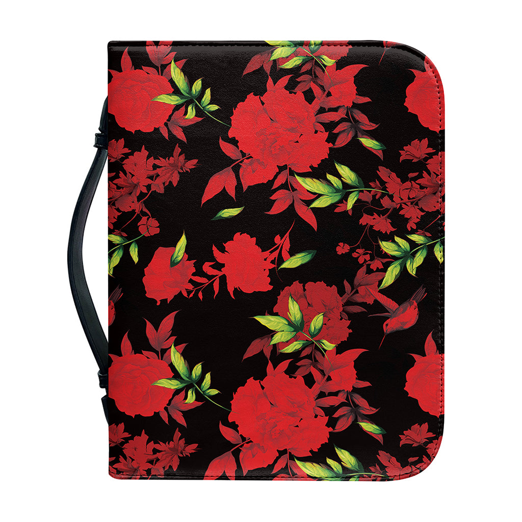 Black And Red Roses Floral Print Leather Bible Cover