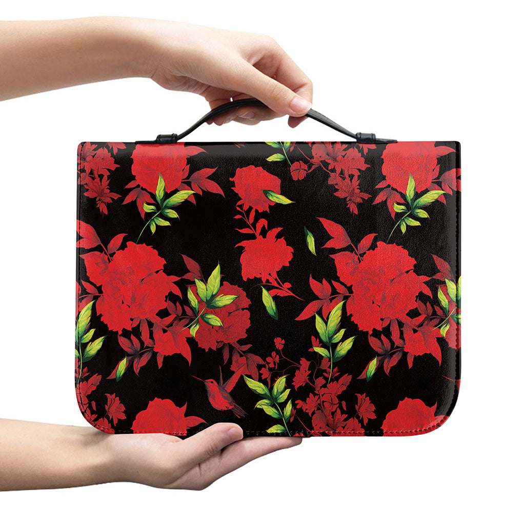 Black And Red Roses Floral Print Leather Bible Cover