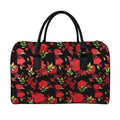 Black And Red Roses Floral Print Leather Duffel Bag