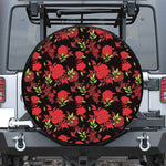 Black And Red Roses Floral Print Leather Spare Tire Cover