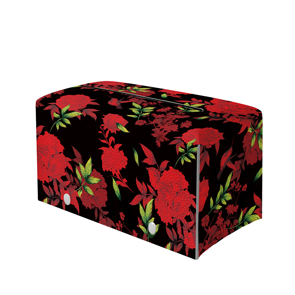 Black And Red Roses Floral Print Leather Tissue Box Cover