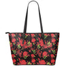 Black And Red Roses Floral Print Leather Tote Bag