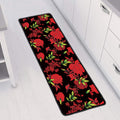 Black And Red Roses Floral Print Long Kitchen Mat