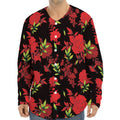 Black And Red Roses Floral Print Long Sleeve Baseball Jersey