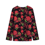 Black And Red Roses Floral Print Long Sleeve Short Coat