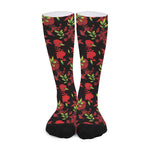 Black And Red Roses Floral Print Long Socks