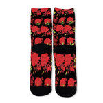 Black And Red Roses Floral Print Long Socks