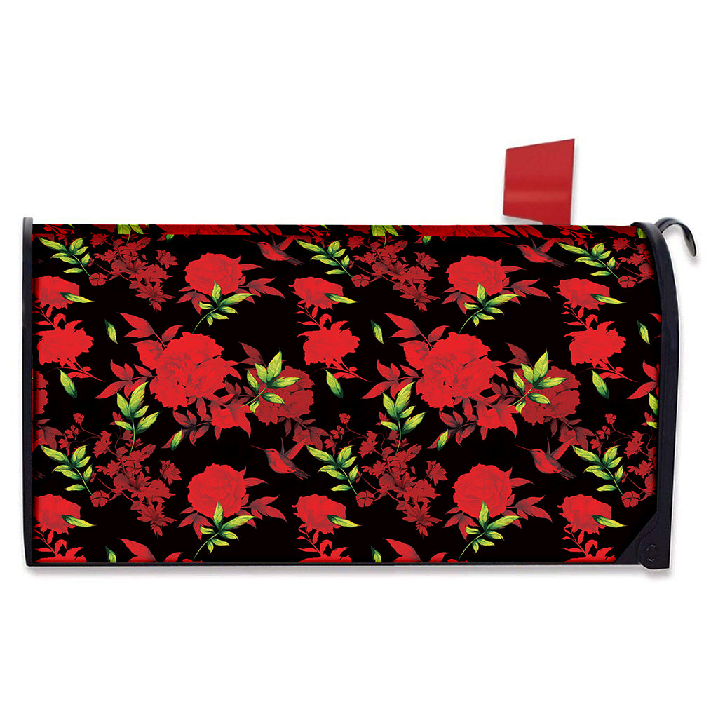 Black And Red Roses Floral Print Mailbox Cover
