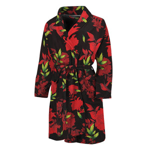 Black And Red Roses Floral Print Men's Bathrobe