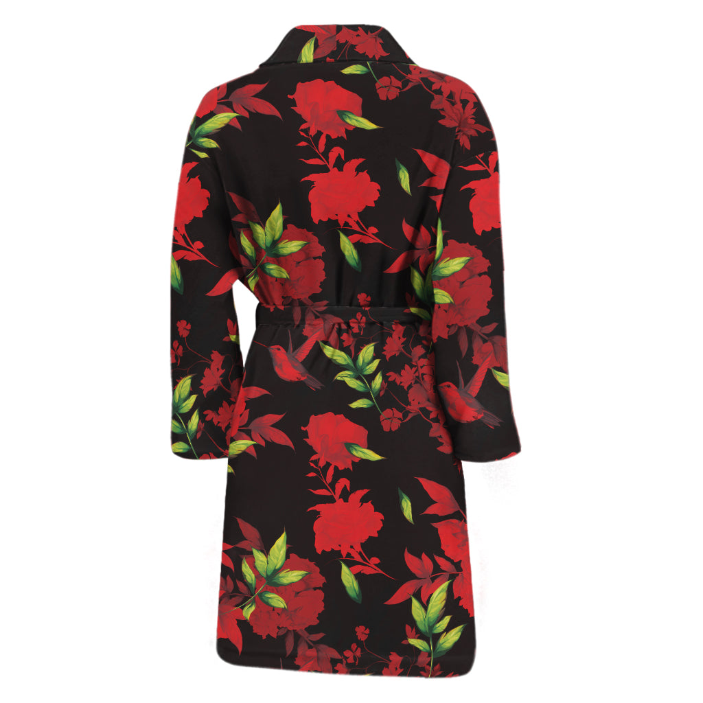 Black And Red Roses Floral Print Men's Bathrobe