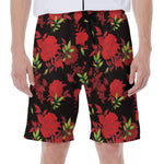Black And Red Roses Floral Print Men's Beach Shorts