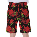Black And Red Roses Floral Print Men's Beach Shorts